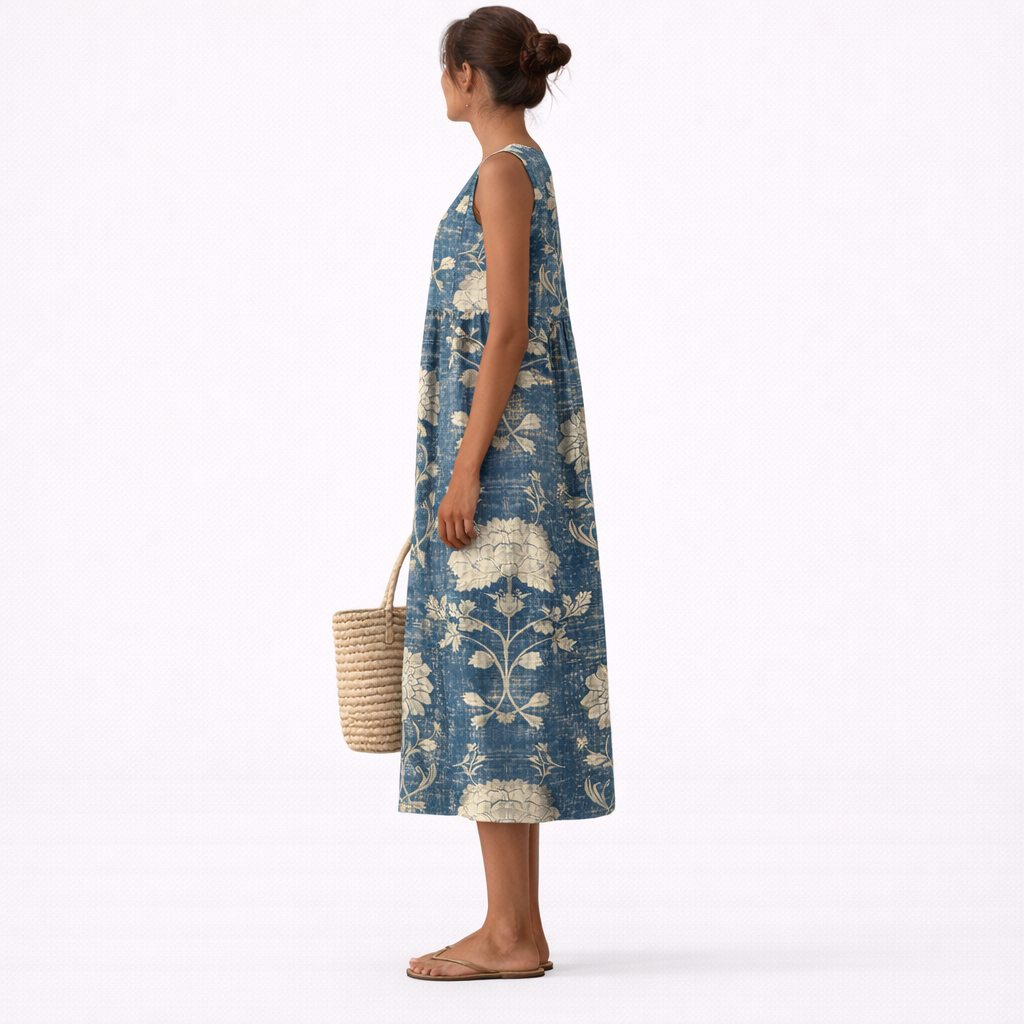 Elena | Vestido Largo Floral Mediterráneo