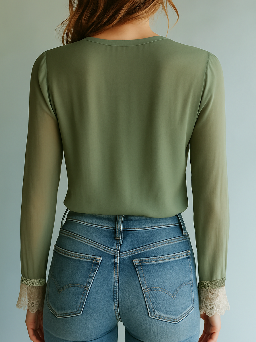 Blusa de encaje con estampado floral de estilo bohemio