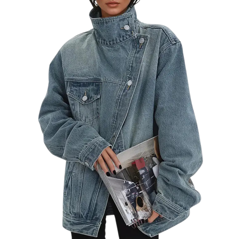 SKYE™ – Chaqueta de cuello alto asimétrico con acabado de lavado vintage