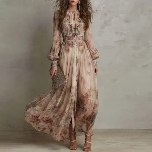 Amelia™ - Vestido Largo Floral Vintage de Talle Alto