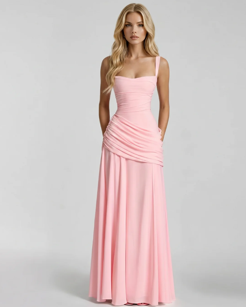 Vera | Vestido maxi con escote cuadrado y fruncido