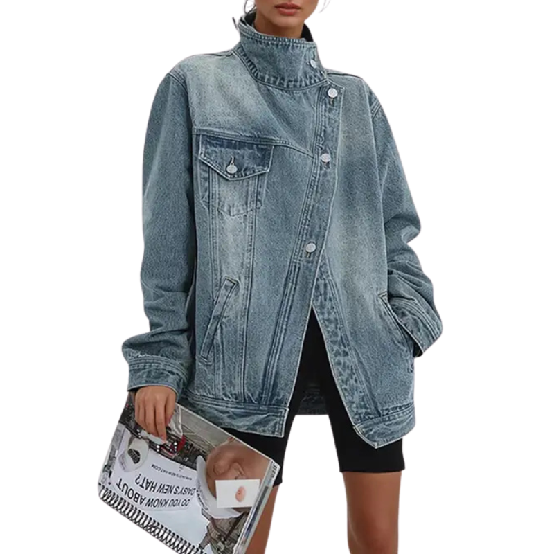 SKYE™ – Chaqueta de cuello alto asimétrico con acabado de lavado vintage