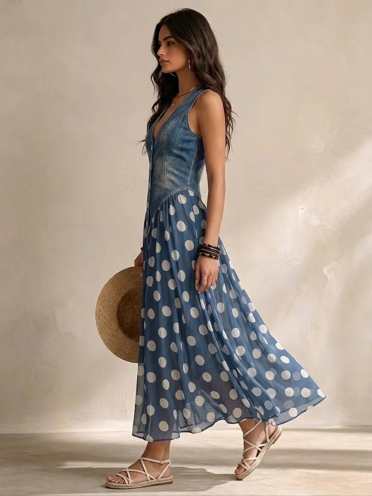 Alejandra | Vestido midi de gasa de lunares