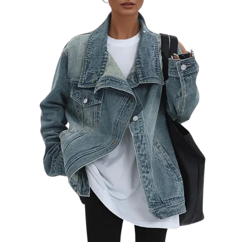 SKYE™ – Chaqueta de cuello alto asimétrico con acabado de lavado vintage