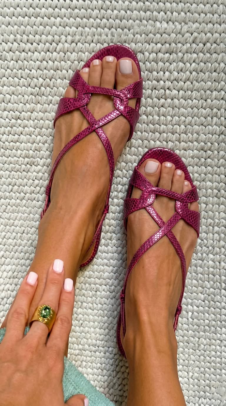 Sandalias bajas con efecto serpiente, color bronce y punta abierta
