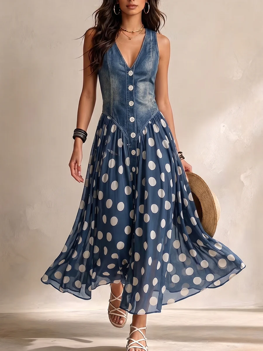 Alejandra | Vestido midi de gasa de lunares