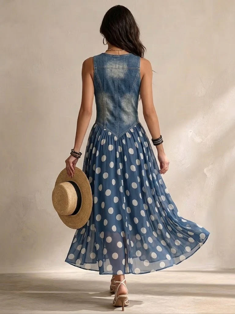 Alejandra | Vestido midi de gasa de lunares