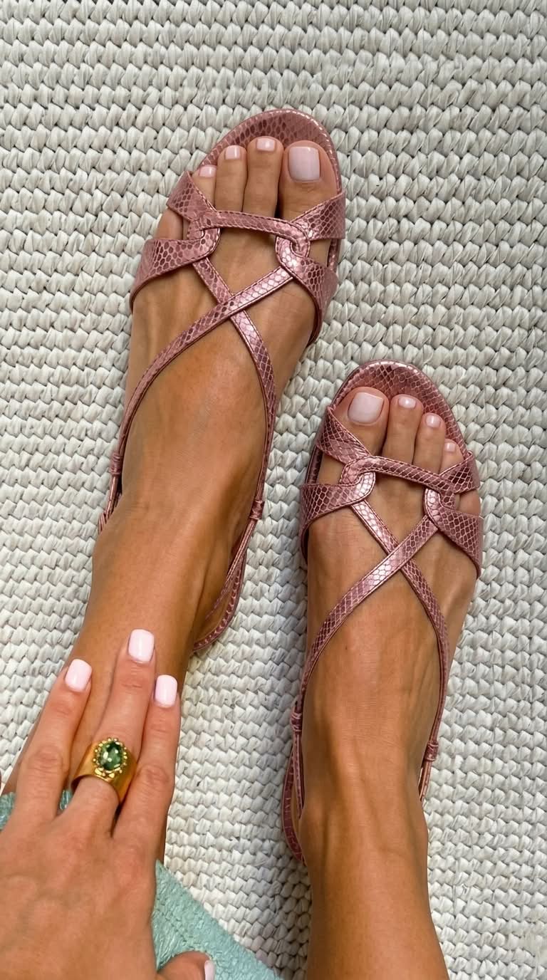 Sandalias bajas con efecto serpiente, color bronce y punta abierta