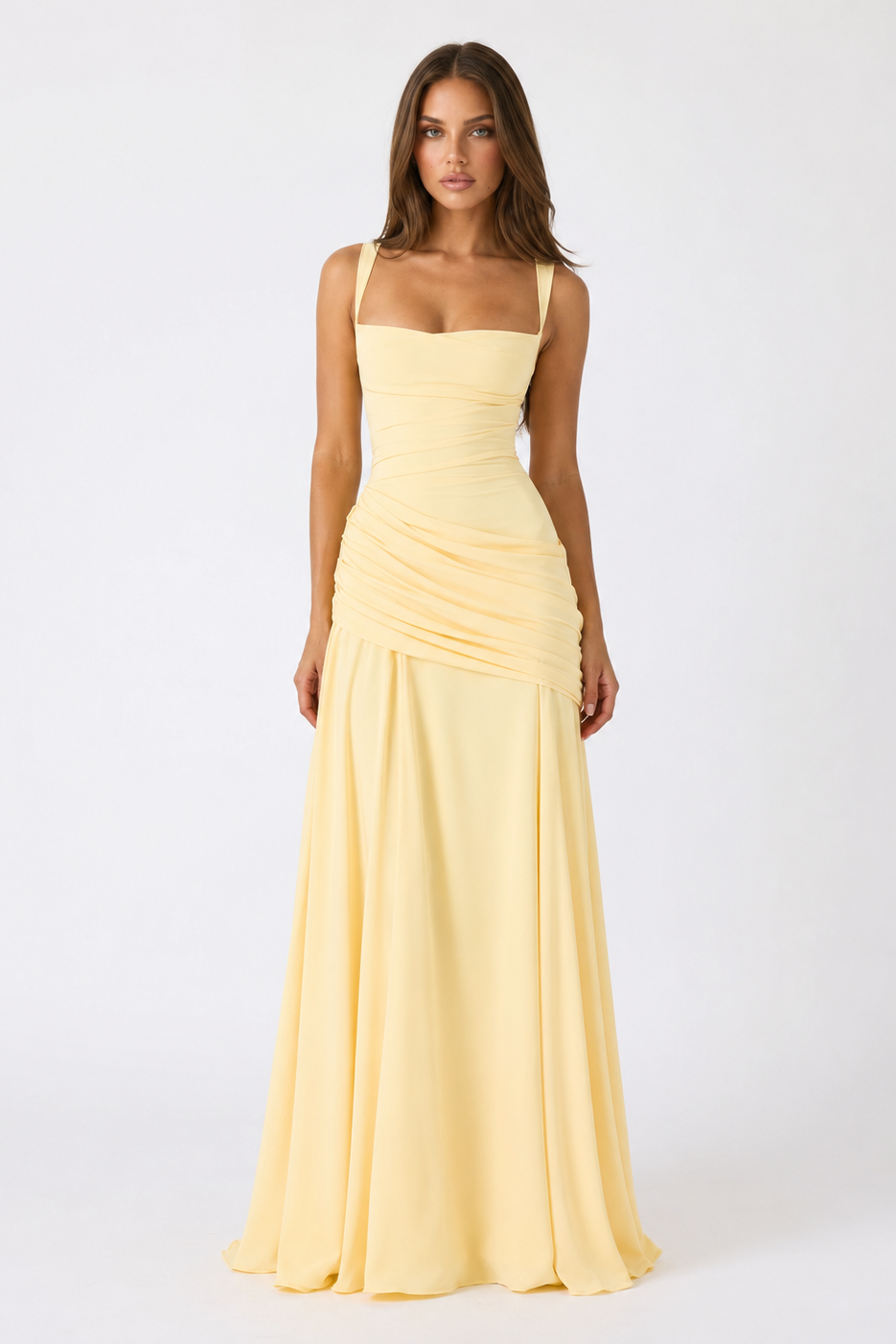 Vera | Vestido maxi con escote cuadrado y fruncido