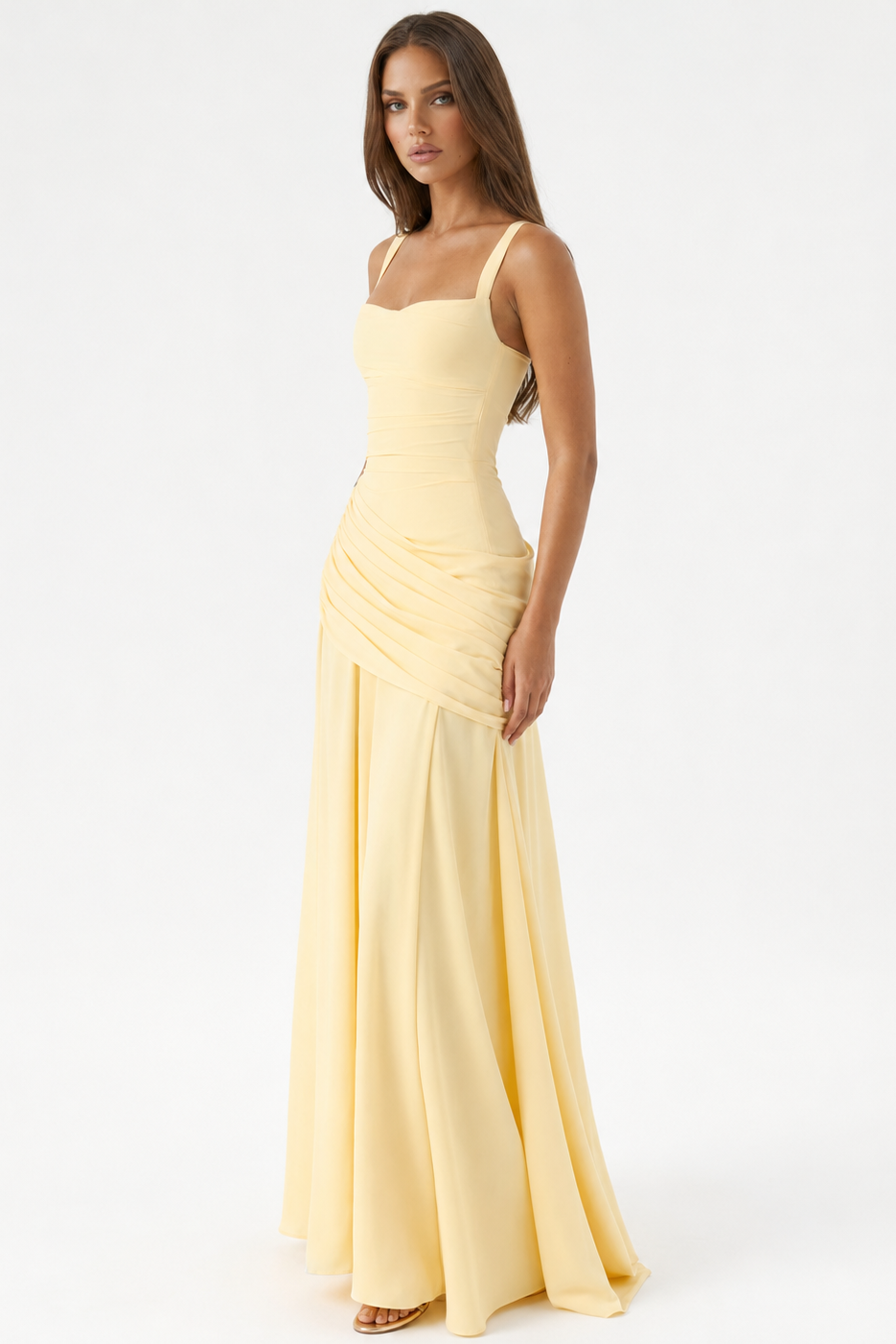 Vera | Vestido maxi con escote cuadrado y fruncido