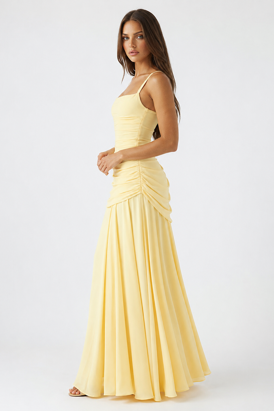 Vera | Vestido maxi con escote cuadrado y fruncido