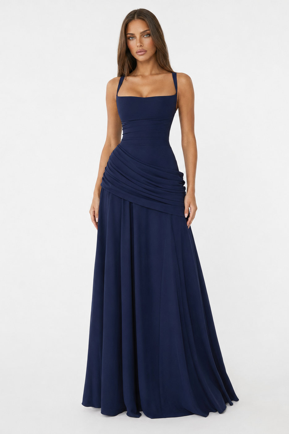 Vera | Vestido maxi con escote cuadrado y fruncido