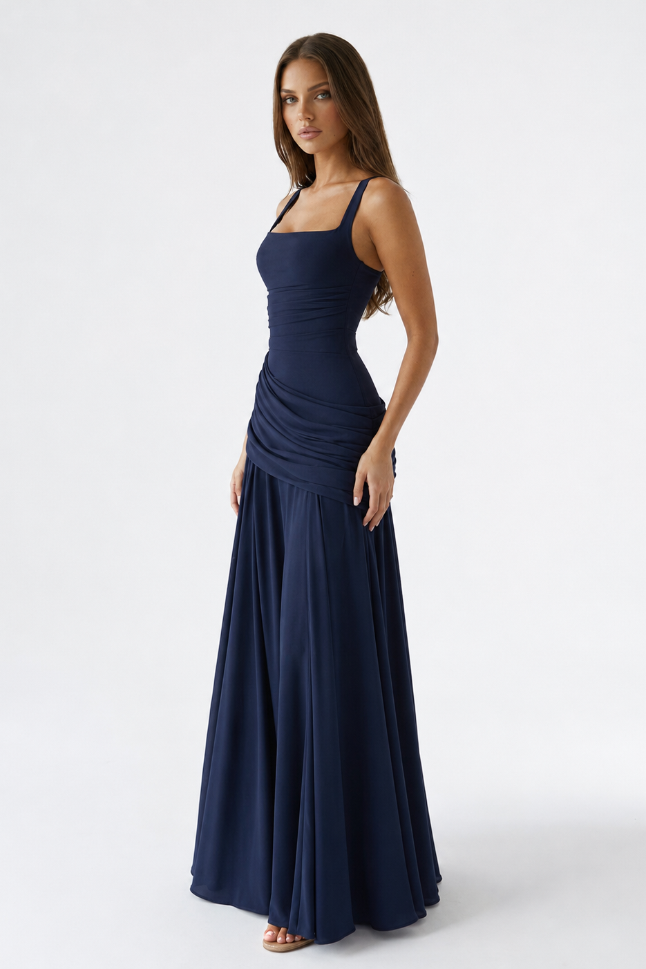 Vera | Vestido maxi con escote cuadrado y fruncido