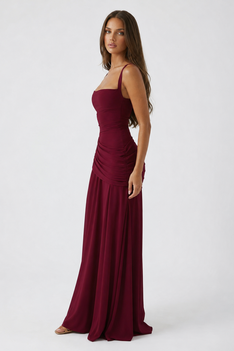 Vera | Vestido maxi con escote cuadrado y fruncido