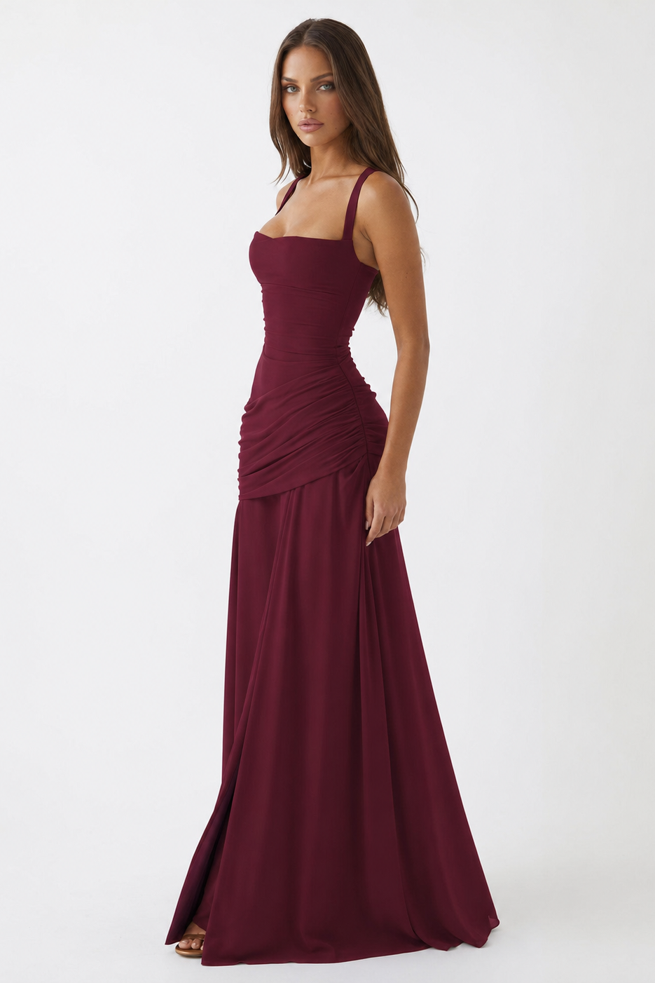 Vera | Vestido maxi con escote cuadrado y fruncido