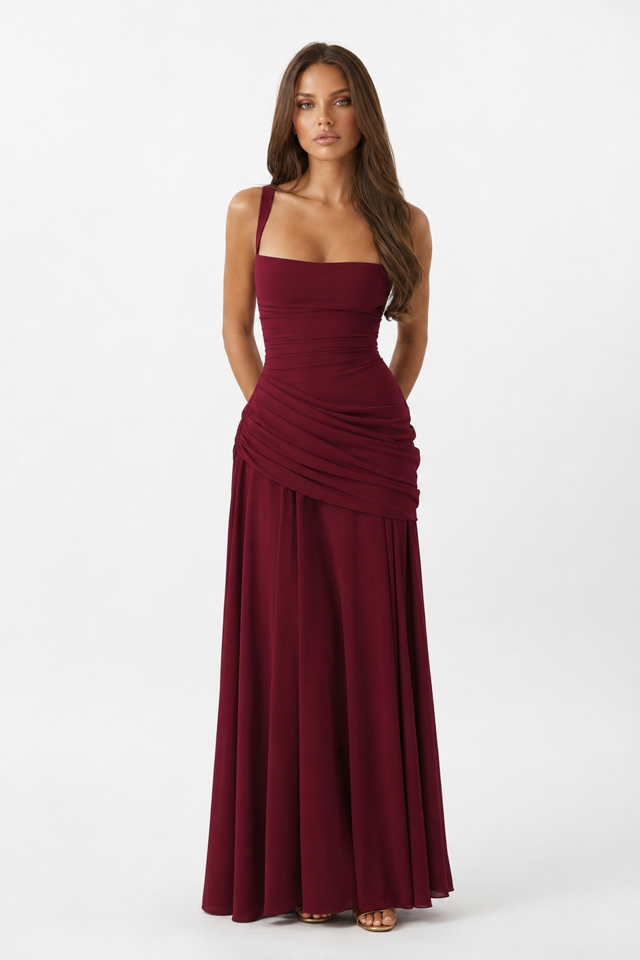 Vera | Vestido maxi con escote cuadrado y fruncido