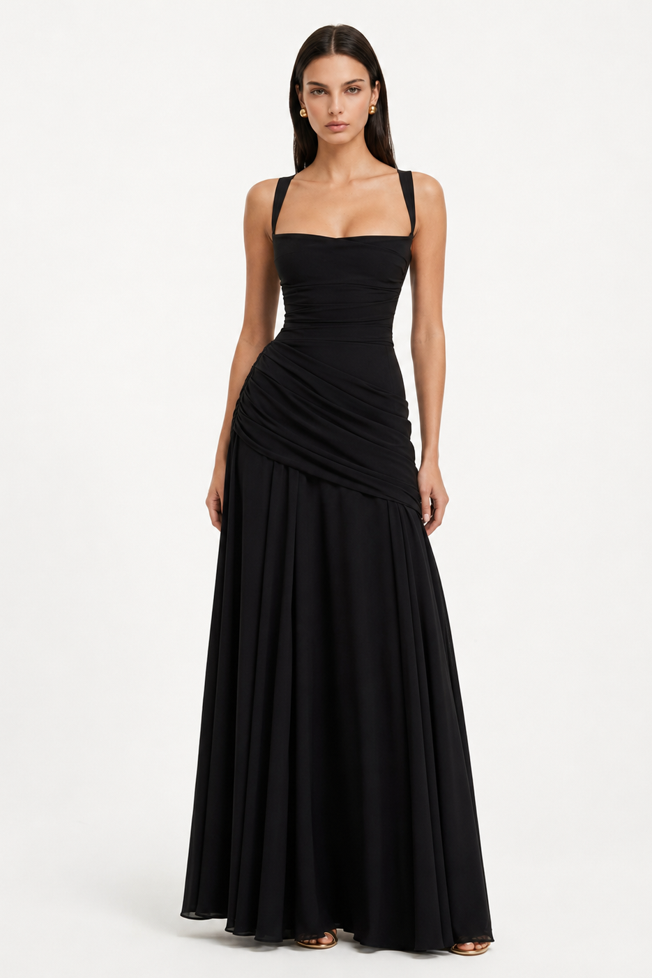 Vera | Vestido maxi con escote cuadrado y fruncido