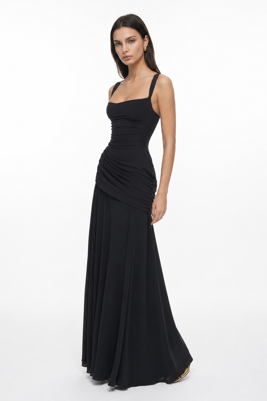 Vera | Vestido maxi con escote cuadrado y fruncido