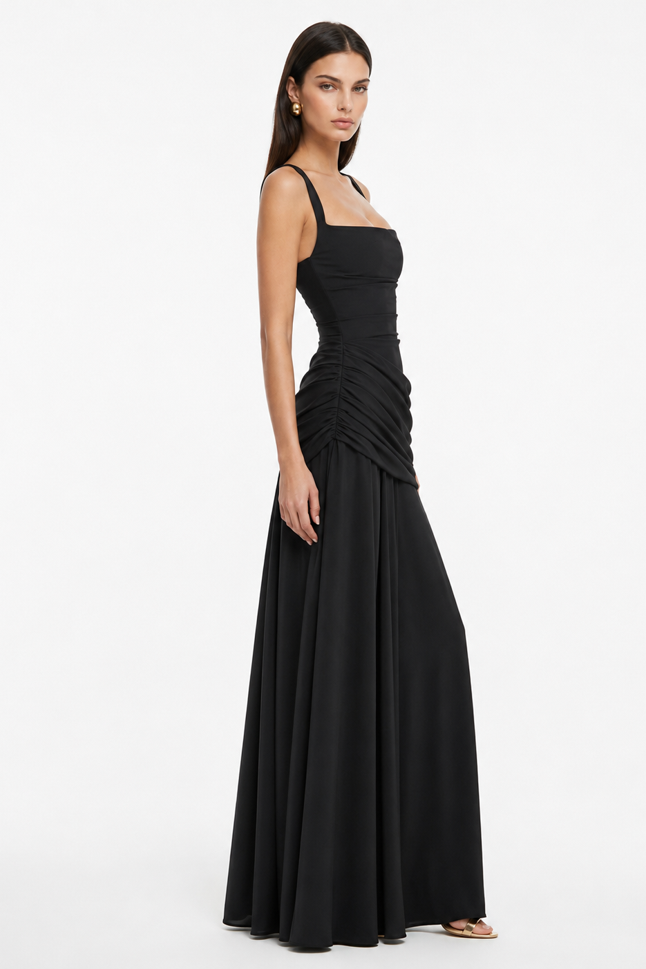 Vera | Vestido maxi con escote cuadrado y fruncido
