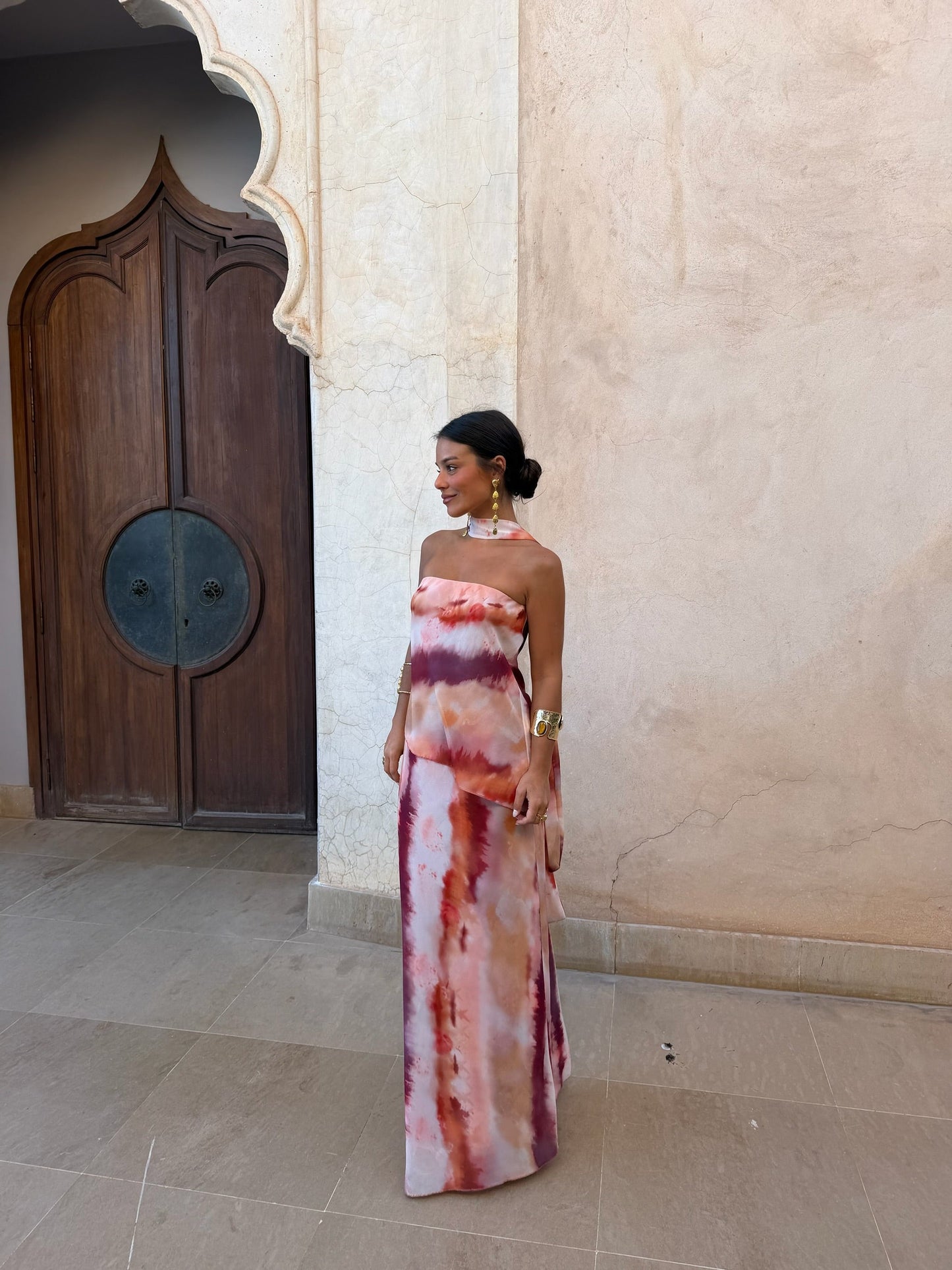 Lluna | Vestido largo palabra de honor con pañuelo a juego