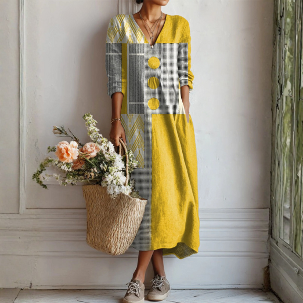 Esperanza | Vestido Midi Boho de Lino Estampado Mujer Escote V