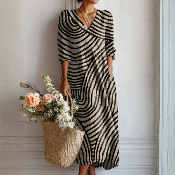 Esperanza | Vestido Midi Boho de Lino Estampado Mujer Escote V