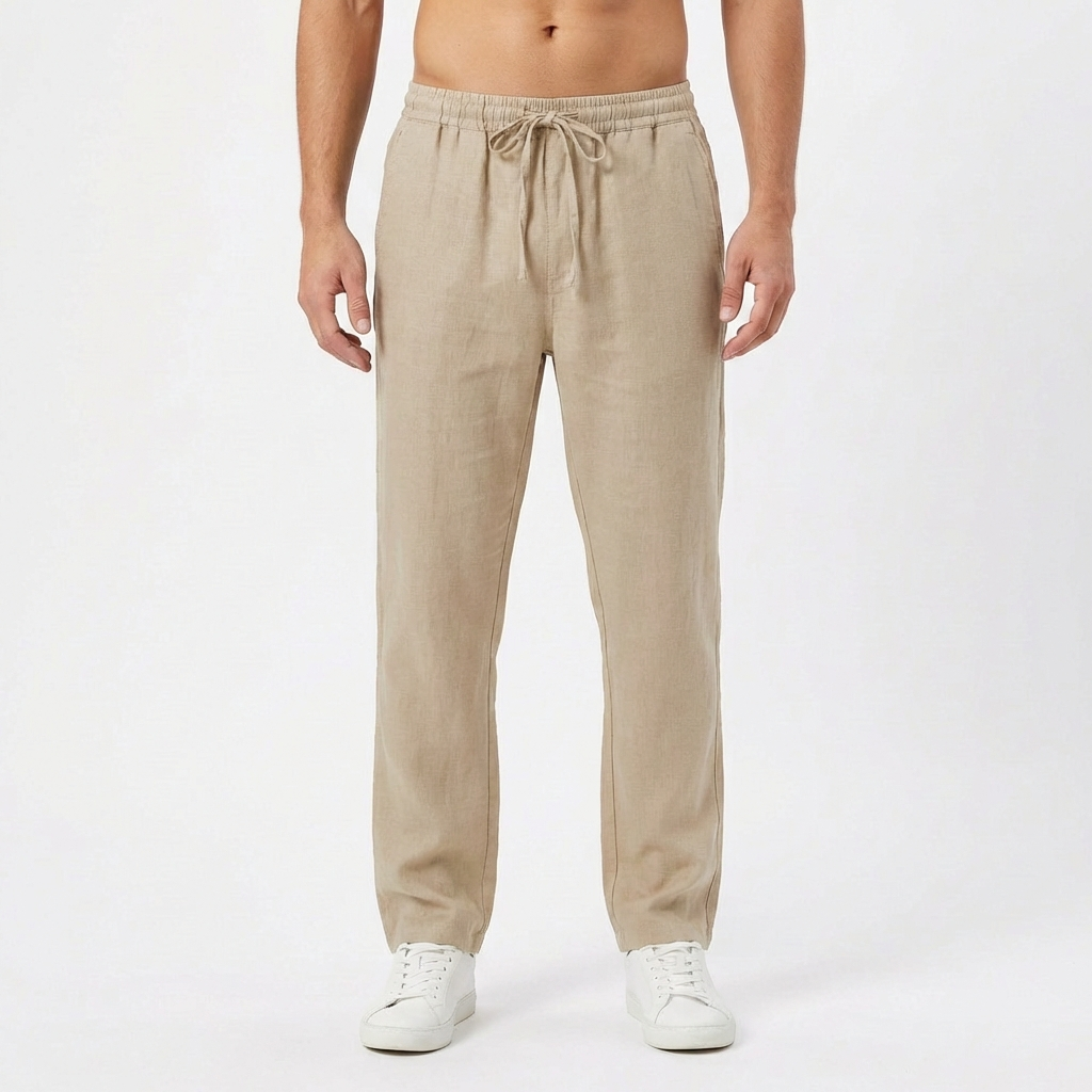 Lucas | Pantalones de Lino Hombre con Cintura Elástica y Pernera Recta