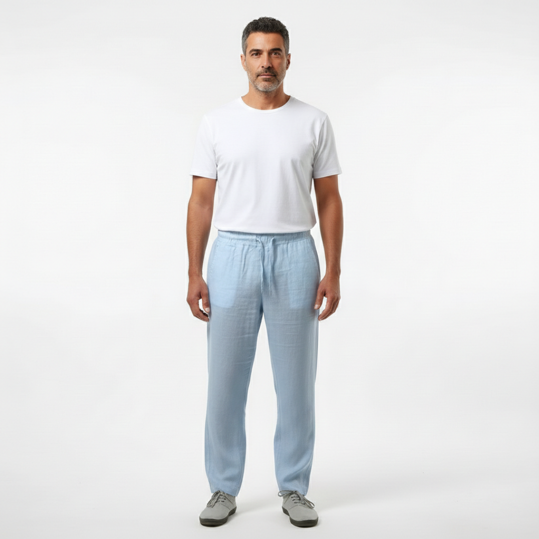 Lucas | Pantalones de Lino Hombre con Cintura Elástica y Pernera Recta