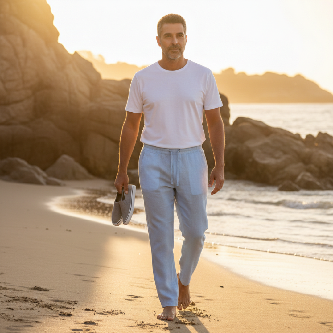 Lucas | Pantalones de Lino Hombre con Cintura Elástica y Pernera Recta