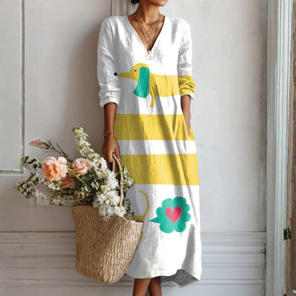 Esperanza | Vestido Midi Boho de Lino Estampado Mujer Escote V