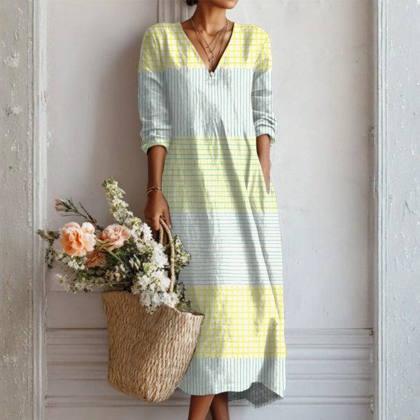 Esperanza | Vestido Midi Boho de Lino Estampado Mujer Escote V