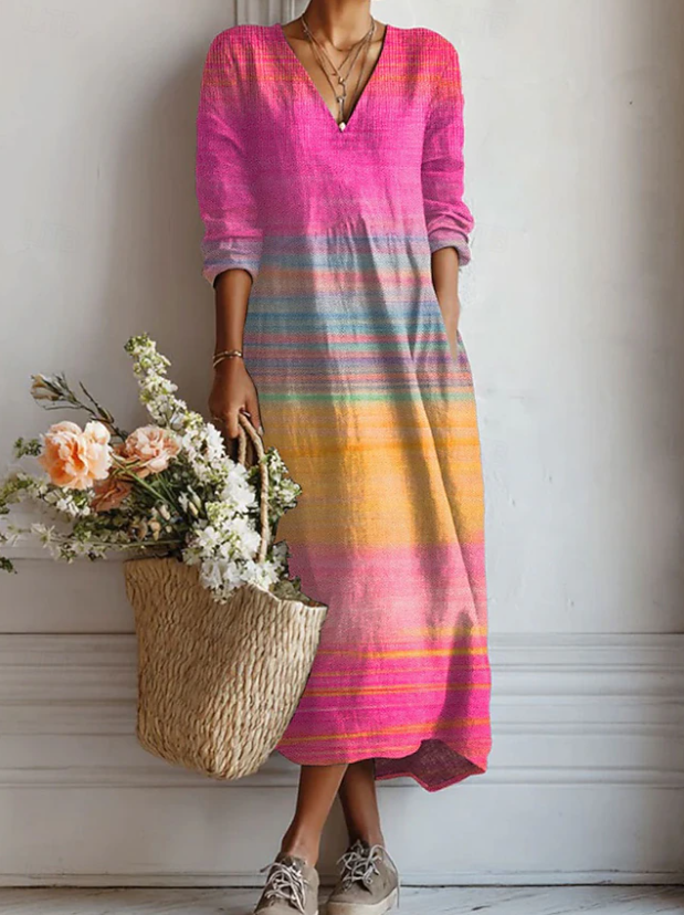 Esperanza | Vestido Midi Boho de Lino Estampado Mujer Escote V