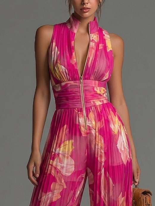 Mono Sofia - Gasa plisada con estampado floral en color fucsia