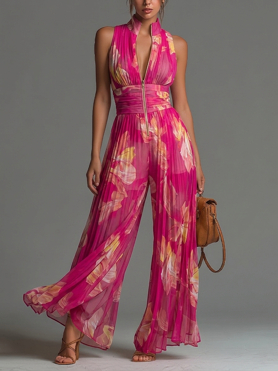 Mono Sofia - Gasa plisada con estampado floral en color fucsia