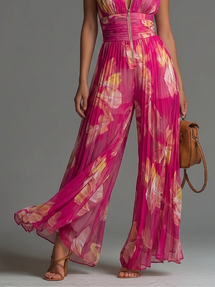 Mono Sofia - Gasa plisada con estampado floral en color fucsia