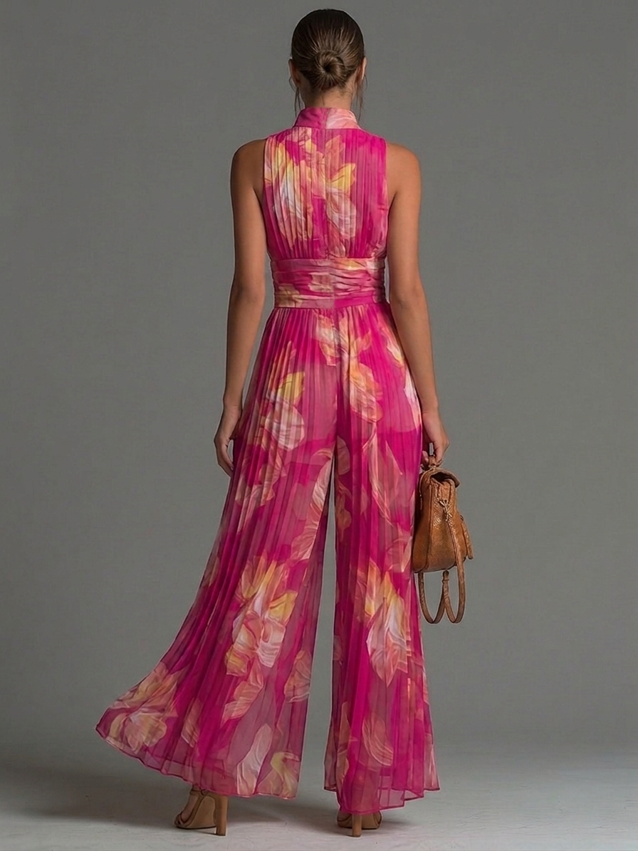 Mono Sofia - Gasa plisada con estampado floral en color fucsia