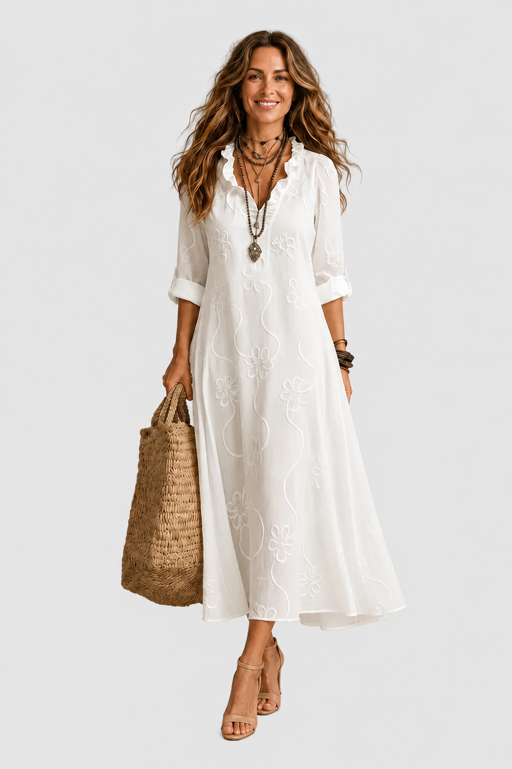 Marcela | Vestido largo romántico con adornos bordados