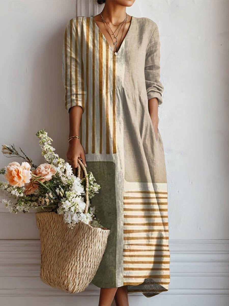 Esperanza | Vestido Midi Boho de Lino Estampado Mujer Escote V