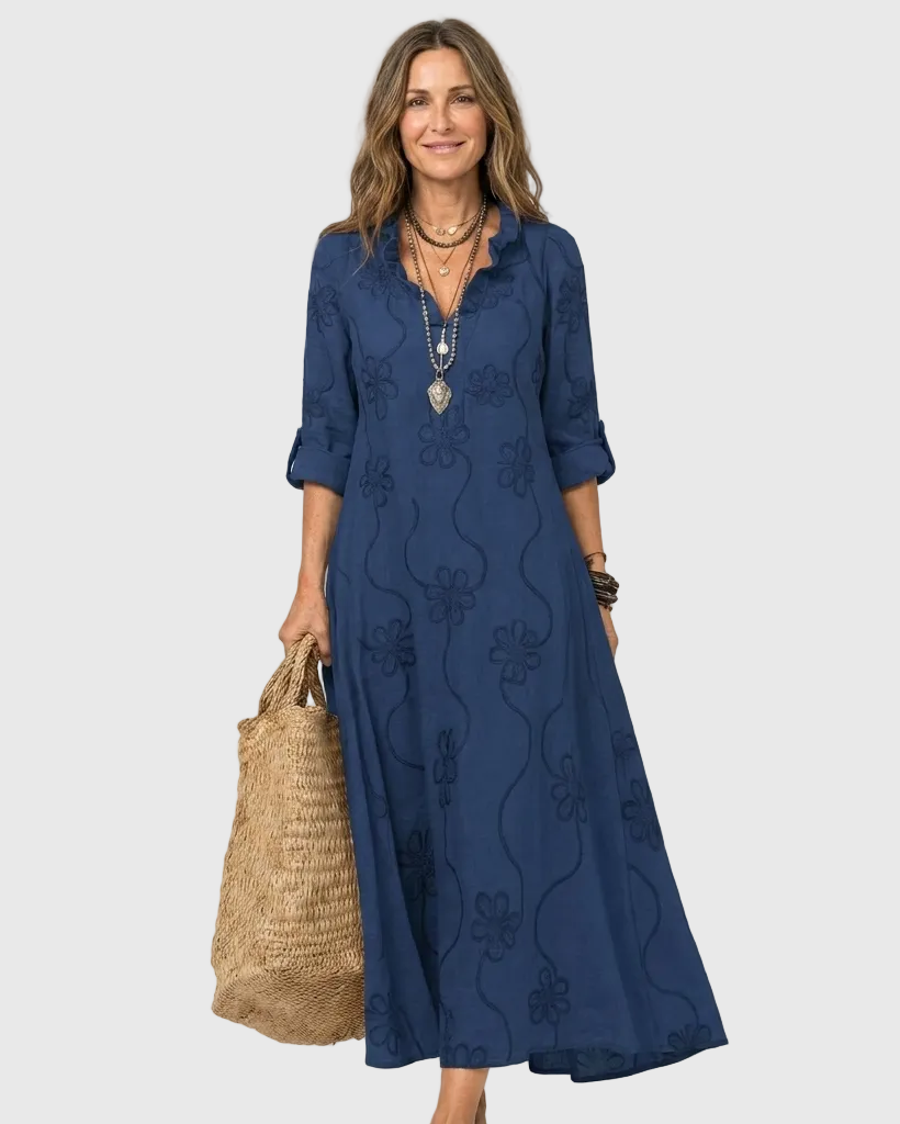 Marcela | Vestido largo romántico con adornos bordados