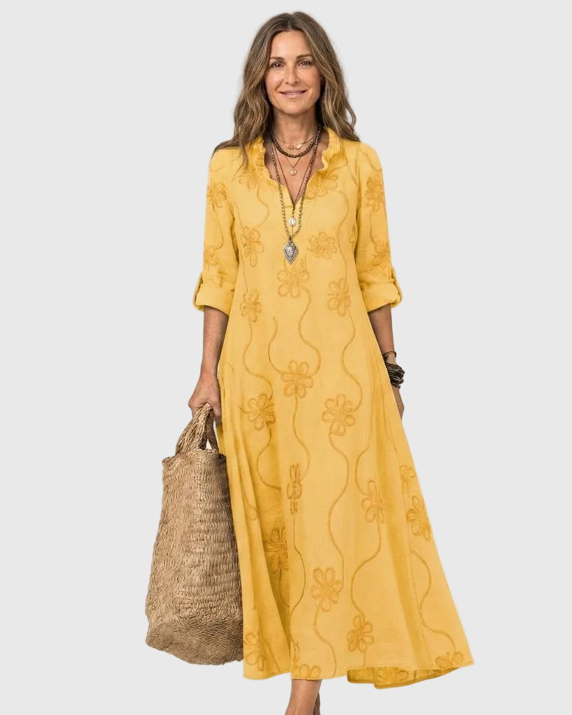 Marcela | Vestido largo romántico con adornos bordados