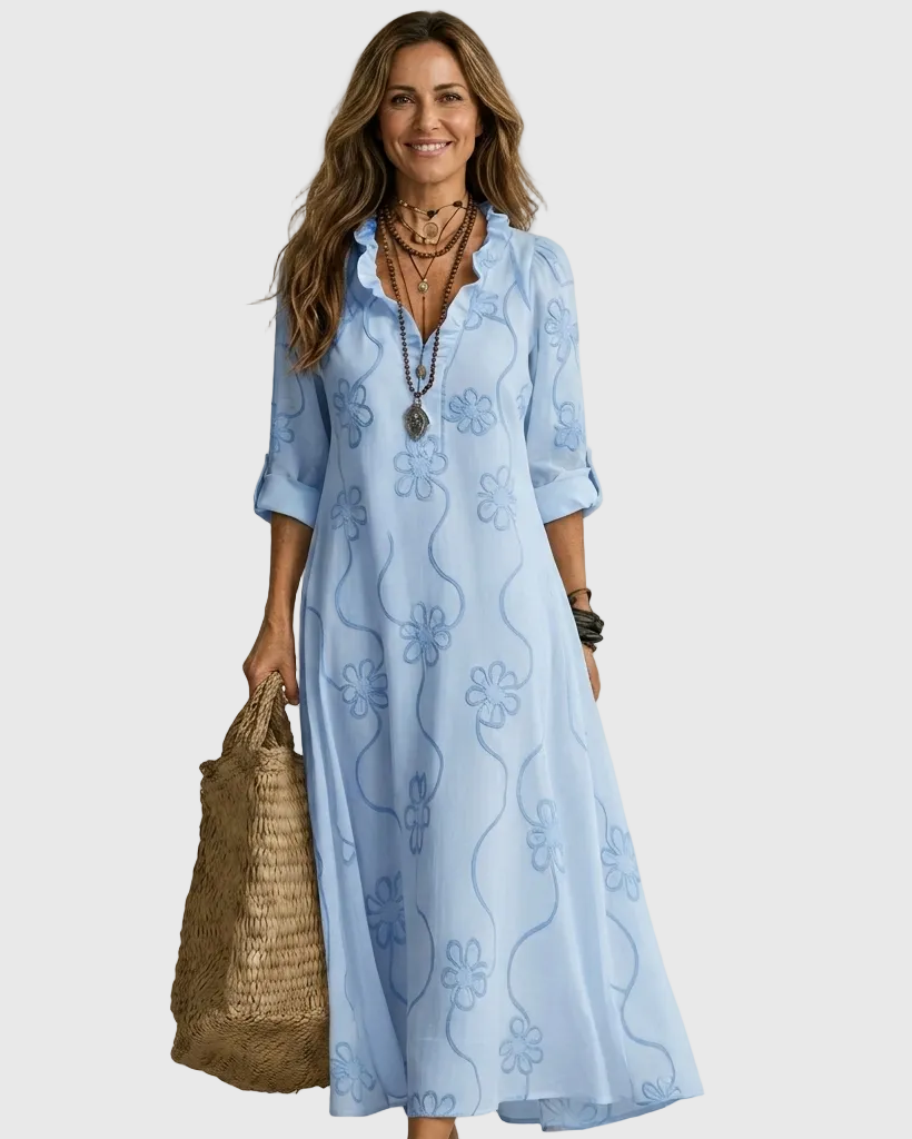 Marcela | Vestido largo romántico con adornos bordados