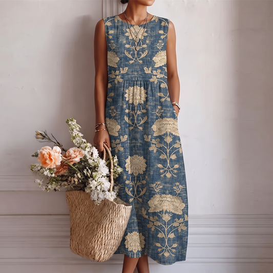 Elena | Vestido Largo Floral Mediterráneo