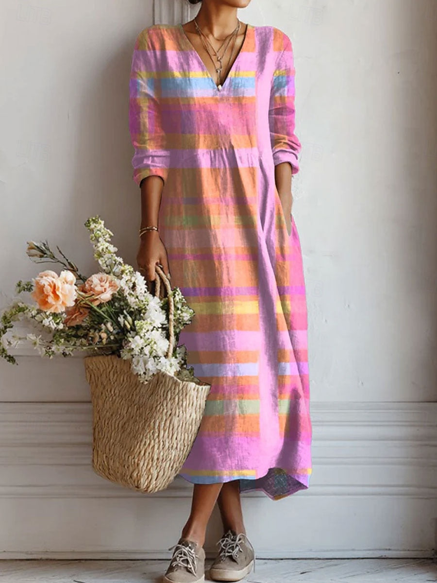 Esperanza | Vestido Midi Boho de Lino Estampado Mujer Escote V