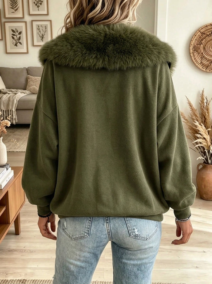 Martina™ - Chaqueta Polar con Cuello de Pelo y Cremallera Asimétrica