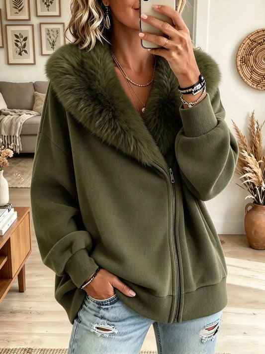 Chaqueta polar Martina con cuello de pelo en verde