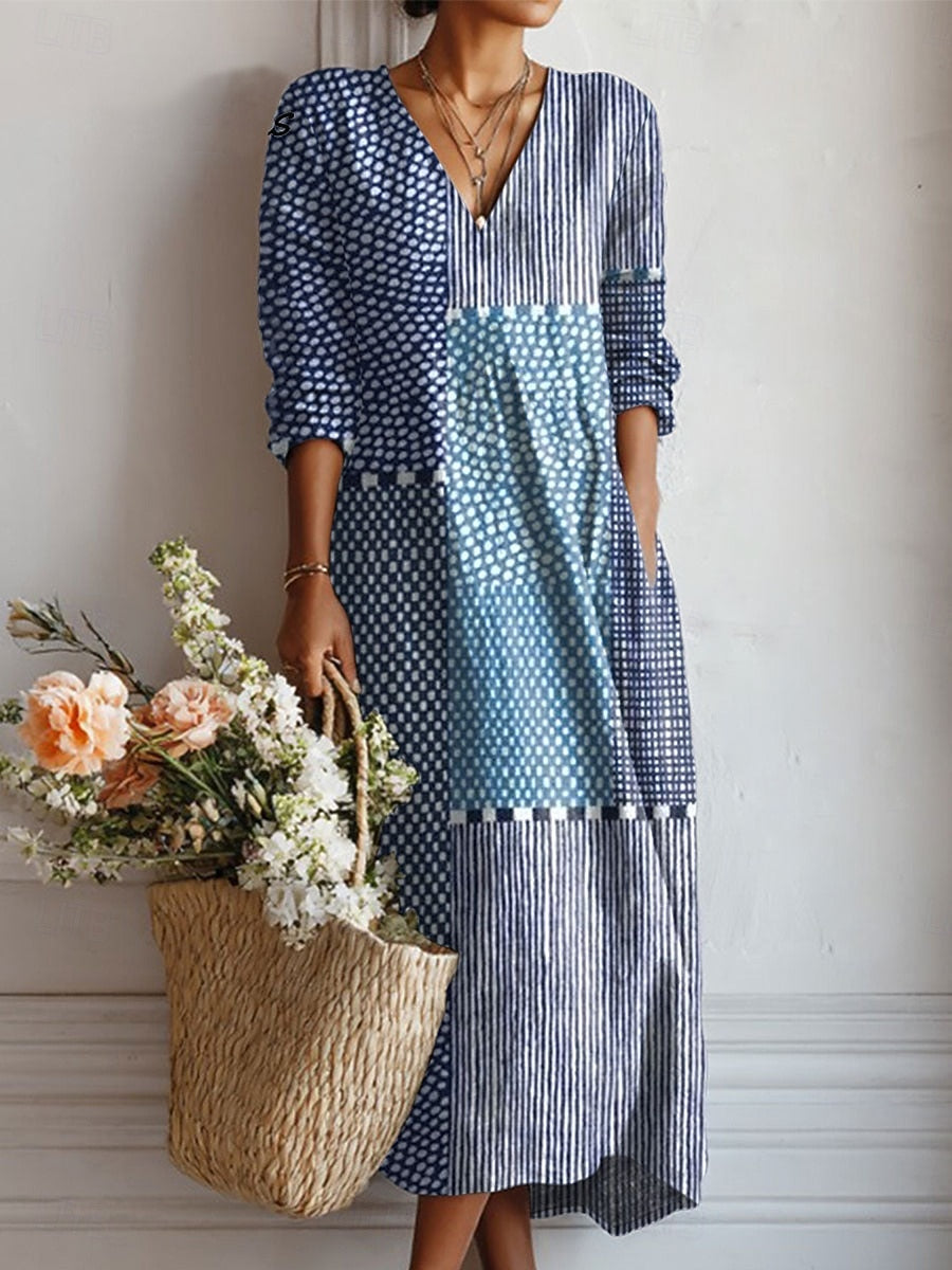 Esperanza | Vestido Midi Boho de Lino Estampado Mujer Escote V