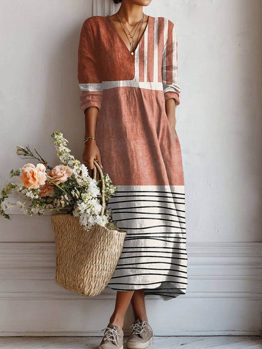 Esperanza | Vestido Midi Boho de Lino Estampado Mujer Escote V