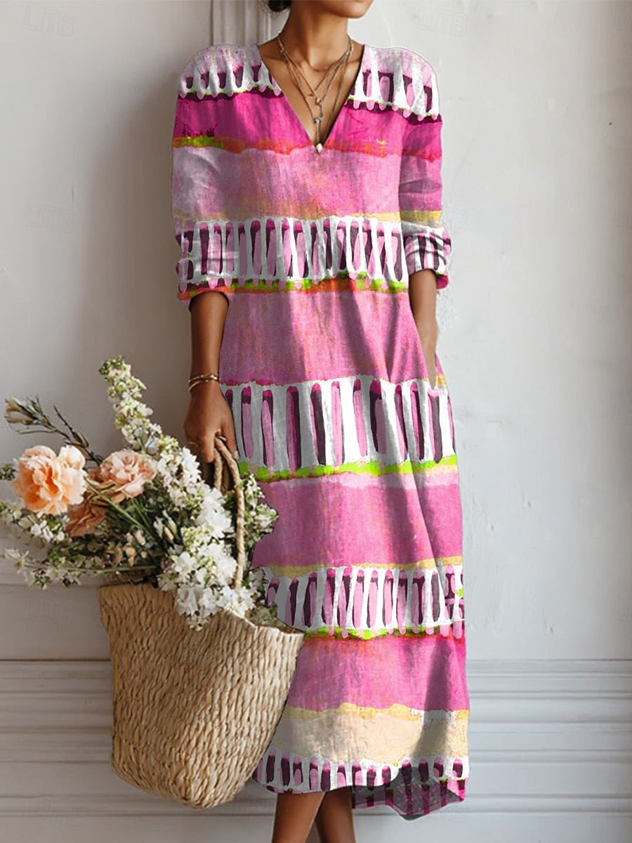Esperanza | Vestido Midi Boho de Lino Estampado Mujer Escote V